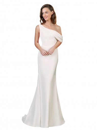 Affordable Stretch Crepe Ivory Sheath One Shoulder Sweep Train Evening Dress UK