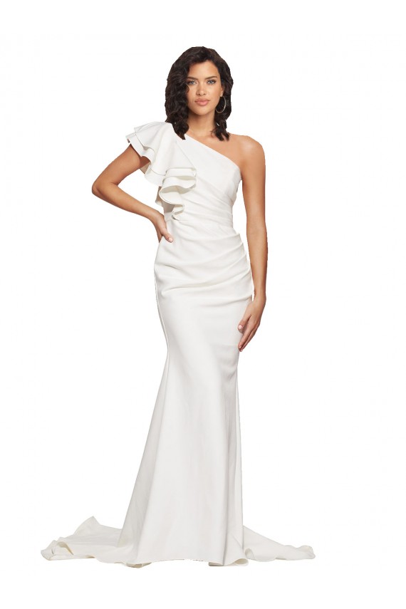 Affordable Stretch Crepe Ivory Sheath One Shoulder Sweep Train Semi Formal Evening Dress UK