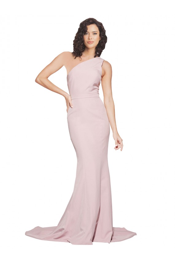Affordable Stretch Crepe Mauve Sheath One Shoulder Sweep Train Semi Formal Evening Dress UK