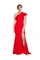 Affordable Stretch Crepe Red Sheath One Shoulder Sweep Train Semi Formal Evening Dress UK