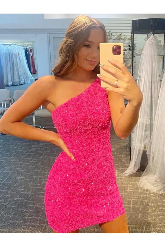 Affordable Velvet Sequin Sheath One Shoulder Short Homecoming Gown UK