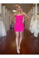 Affordable Velvet Sequin Fuchsia Sheath Spaghetti Straps Short Short Evening Dress UK