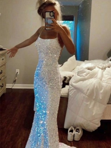 Affordable Velvet Sequin Sheath Spaghetti Straps Sweep Train Evening Dress UK