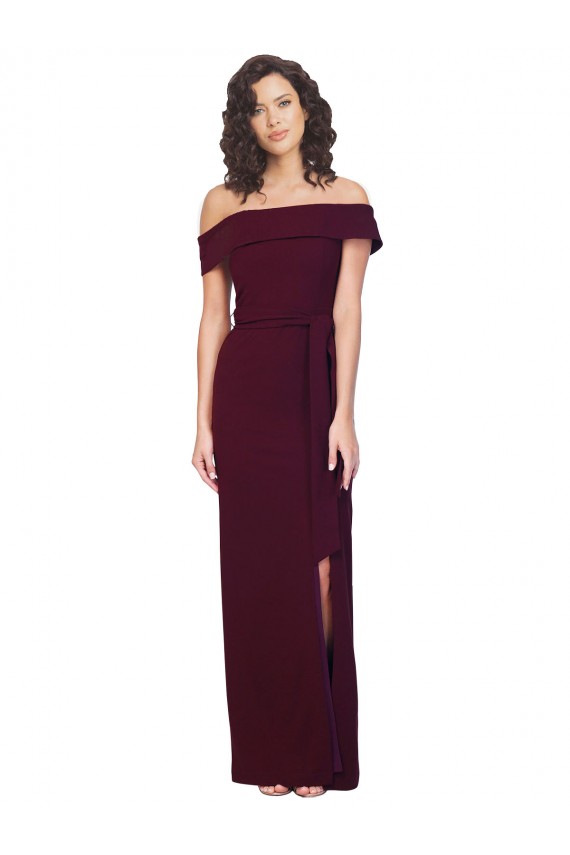 Affordable Stretch Crepe Burgundy Gold Sheath Off the Shoulder Long Evening Dress UK