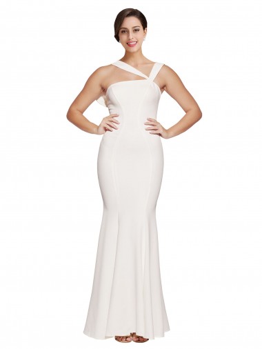 Affordable Stretch Crepe Ivory Sheath Square Neck Long Evening Dress UK
