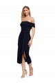 Affordable Stretch Crepe Black Sheath Off the Shoulder Midi Length Evening Dress UK