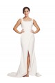 Affordable Stretch Crepe Ivory Sheath Square Neck Sweep Train Semi Formal Evening Dress UK