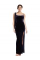 Affordable Stretch Velvet Dark Navy Sheath Spaghetti Straps Long Evening Dress UK