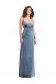 Affordable Stretch Velvet Dusty Blue Sheath Square Neck Long Maxi Evening Dress UK
