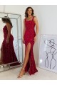 Affordable Velvet Sequin Burgundy Sheath Square Neck Long Evening Dress UK