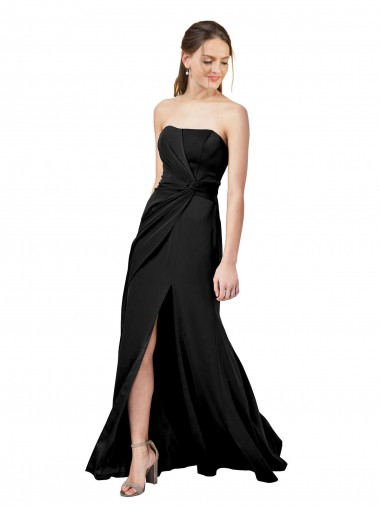Affordable Stretch Crepe Black Sheath Strapless Long Wedding Party Dress UK