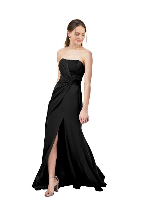 Affordable Stretch Crepe Black Sheath Strapless Long Wedding Party Dress UK