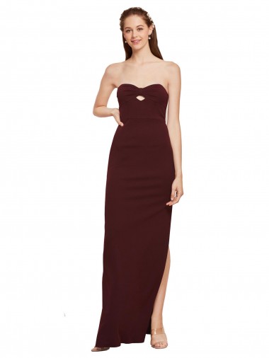 Affordable Stretch Crepe Burgundy Gold Sheath Strapless Long Evening Dresses UK