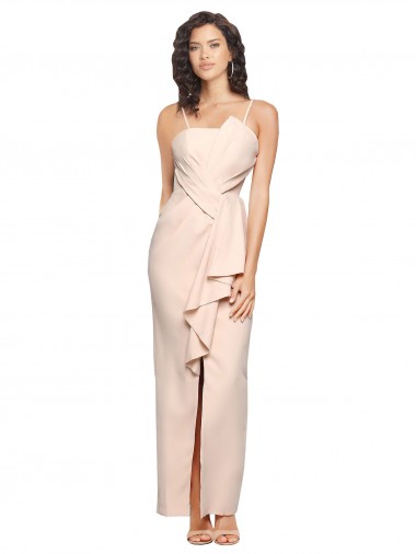 Affordable Stretch Crepe Nude Sheath Strapless Long Semi Formal Evening Dress UK