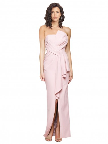 Affordable Stretch Crepe Pink Sheath Strapless Long Evening Dress UK