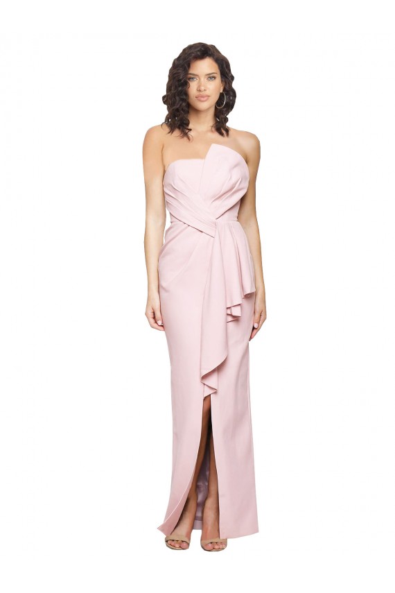 Affordable Stretch Crepe Pink Sheath Strapless Long Evening Dress UK