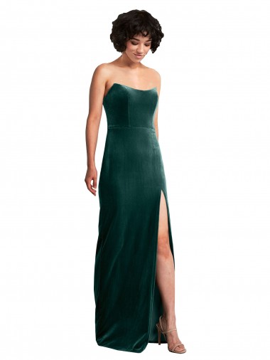 Affordable Stretch Velvet Dark Green Sheath Strapless Long Sexy Evening Dress UK