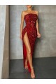 Affordable Velvet Sequin Burgundy Sheath Strapless Long Evening Dress UK