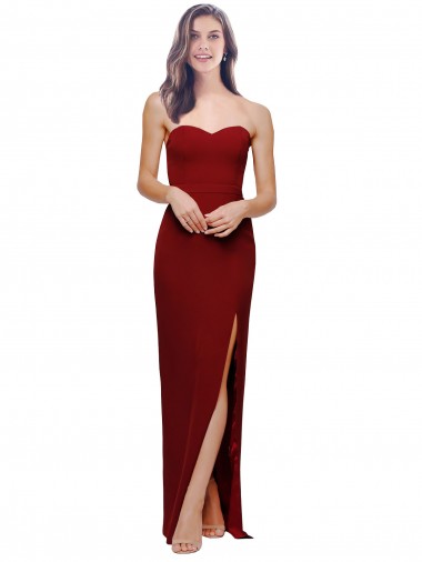 Affordable Stretch Crepe Burgundy Sheath Sweetheart Long Wedding Party Dress UK