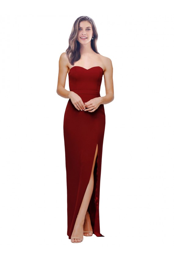 Affordable Stretch Crepe Burgundy Sheath Sweetheart Long Wedding Party Dress UK