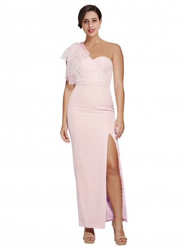Affordable Stretch Crepe Pink Sheath One Shoulder Long Evening Dresses UK