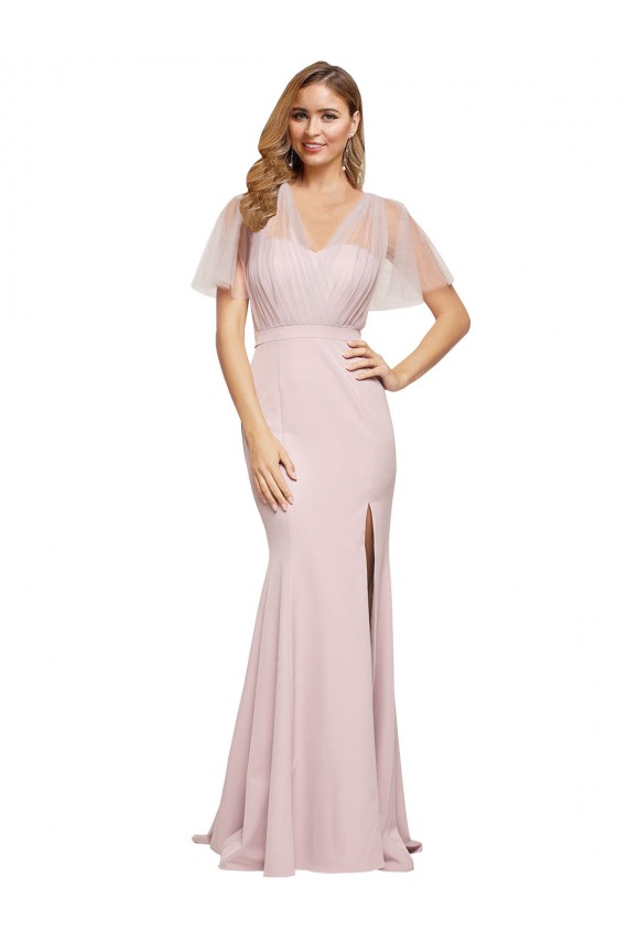 Affordable Stretch Crepe & Tulle Mauve Sheath One Shoulder Long Evening Dress UK