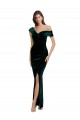 Affordable Stretch Velvet Dark Green Sheath Off the Shoulder Long Evening Dress UK