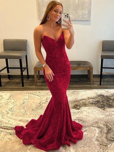 Affordable Velvet Sequin Burgundy Sheath Sweetheart Sweep Train Evening Dress UK