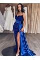 Affordable Velvet Sequin Royal Blue Sheath Sweetheart Long Sweep Train Evening Dress UK