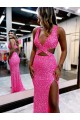 Affordable Velvet Sequin Sheath V-Neck Long Sweep Train Evening Party Dress UK