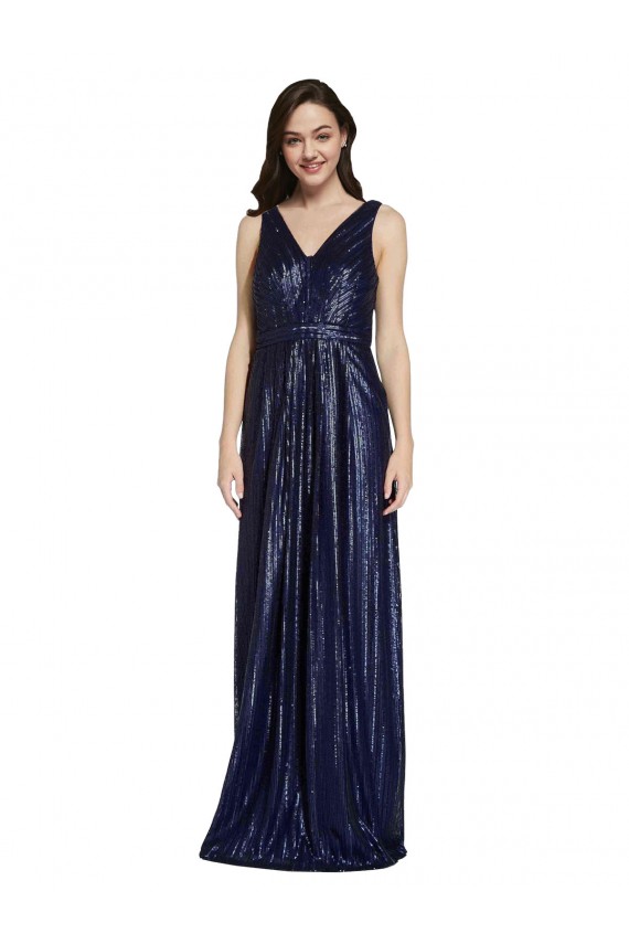 Affordable Sequin Dark Navy Sheath V-Neck Long Evening Dress UK