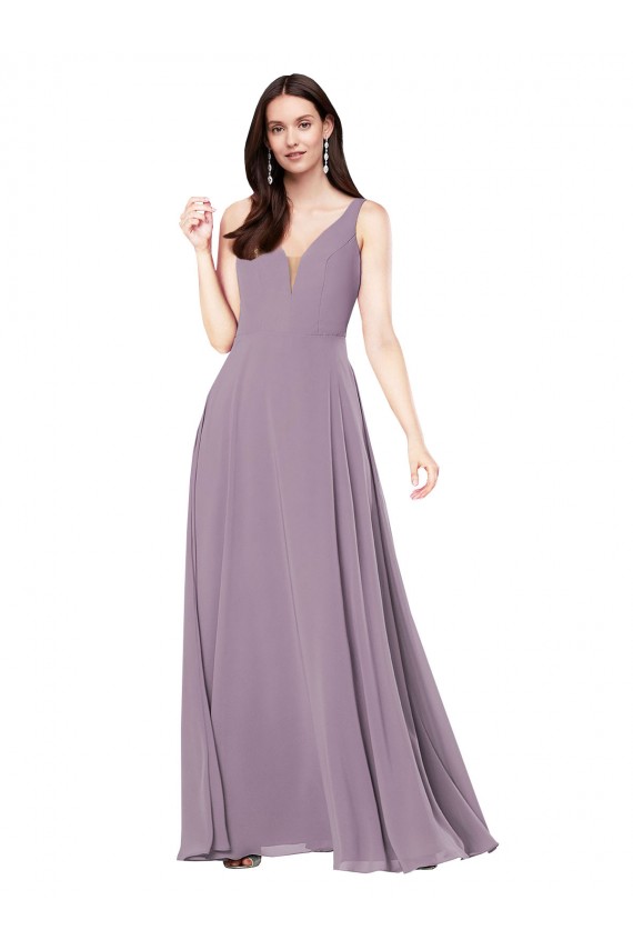 Affordable Soft Chiffon Dark Lavender Sheath V-Neck Long Sexy Evening Dress UK
