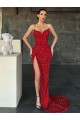 Affordable Velvet Sequin Red Sheath V-Neck Sweep Train Evening Dress UK