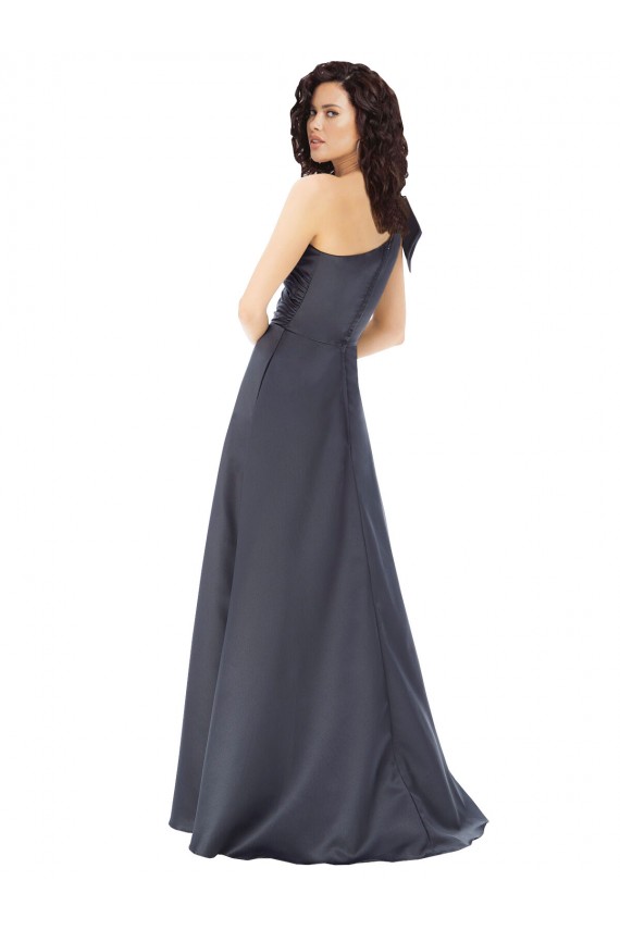 Affordable Satin Slate Grey A-Line One Shoulder Long Evening Dress UK