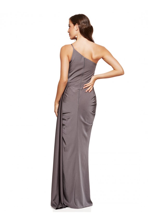 Affordable Silky Satin Slate Grey A-Line One Shoulder Long Evening Dress UK
