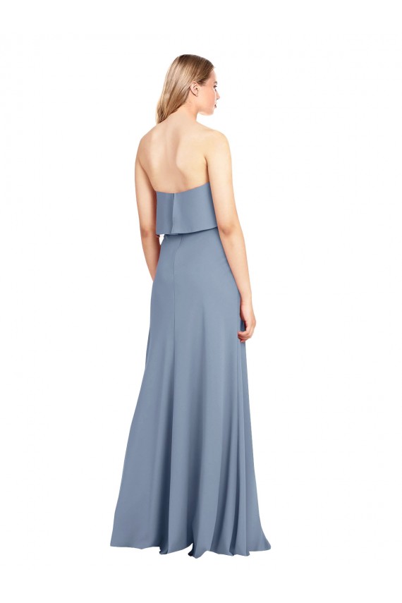 Affordable Stretch Crepe Smoke Blue Sheath High Neck Long Wedding Party Dress UK