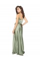 Affordable Silky Satin Smoke Green A-Line V-Neck Long Evening Dress UK