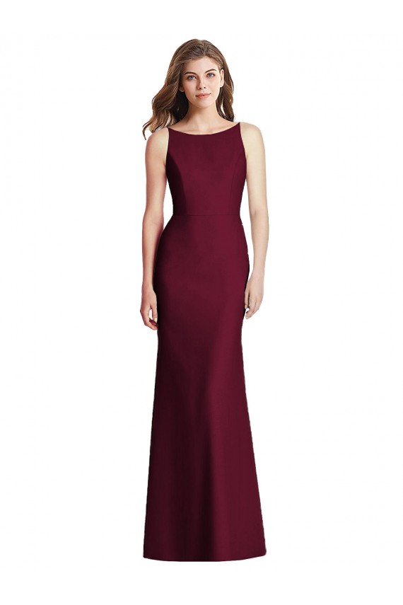 Affordable Stretch Crepe Burgundy Gold Trumpet Bateau Neck Long Semi Formal Evening Dress UK