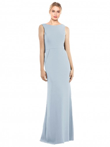 Affordable Stretch Crepe Light Sky Blue Trumpet Bateau Neck Long Sleeveless Semi Formal Evening Dress UK