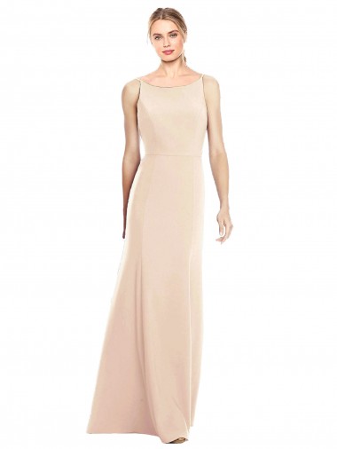 Affordable Stretch Crepe Nude Trumpet Bateau Neck Long Semi Formal Evening Dress UK