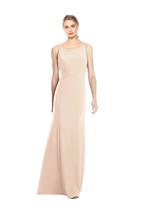 Affordable Stretch Crepe Nude Trumpet Bateau Neck Long Semi Formal Evening Dress UK