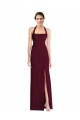 Affordable Stretch Crepe Burgundy Gold Trumpet Halter Neck Long Semi Formal Evening Dress UK