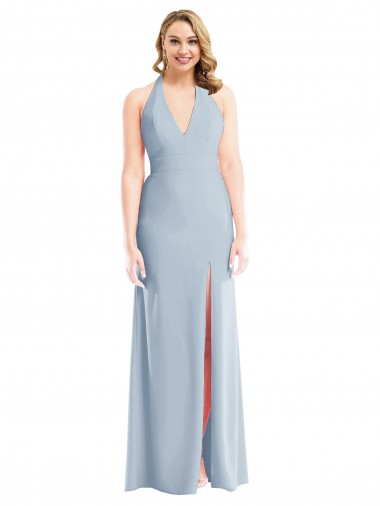 Affordable Stretch Crepe Light Sky Blue Trumpet Halter Neck Long Semi Formal Evening Dress UK