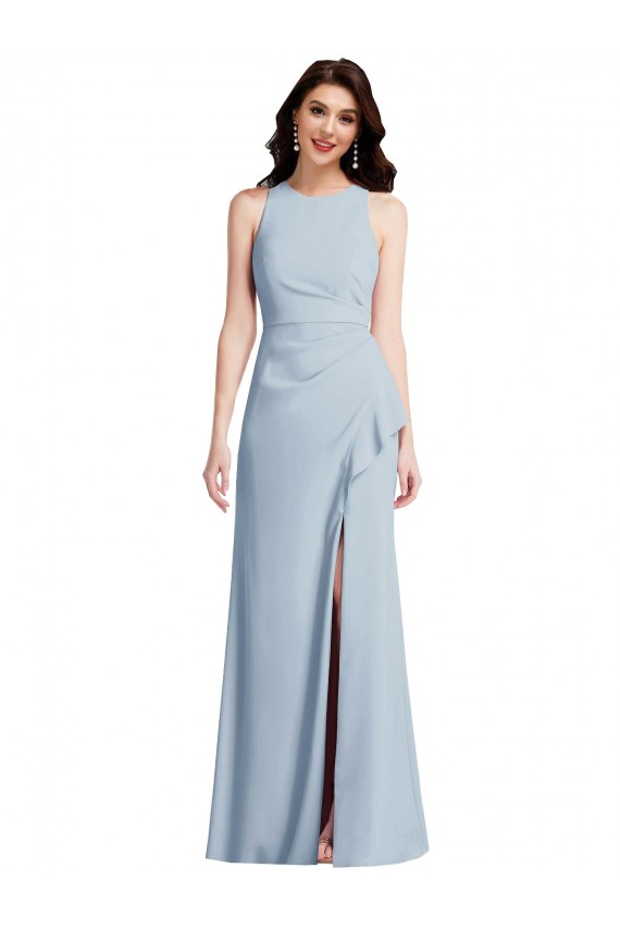 Affordable Stretch Crepe Light Sky Blue Trumpet Halter Neck Long Maxi Wedding Party Dress UK