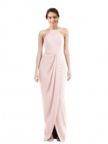 Affordable Stretch Crepe Pink Trumpet Halter Neck Long Maxi Wedding Party Dress UK