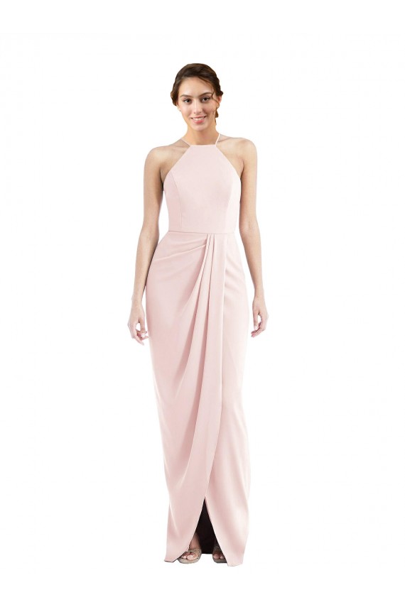 Affordable Stretch Crepe Pink Trumpet Halter Neck Long Maxi Wedding Party Dress UK