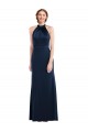 Affordable Stretch Crepe Dark Navy Trumpet High Neck Long Semi Formal Evening Dress UK