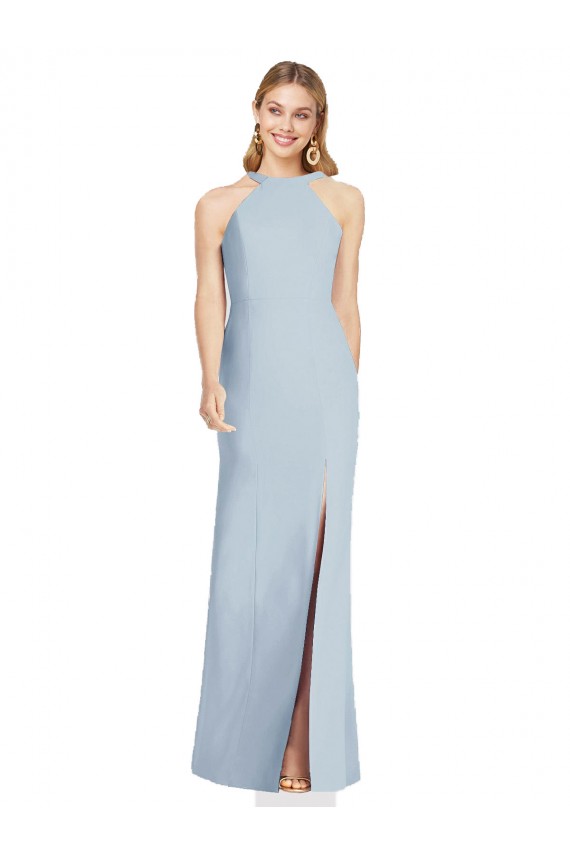 Affordable Stretch Crepe Light Sky Blue Trumpet Halter Neck Long Sexy Evening Dress UK