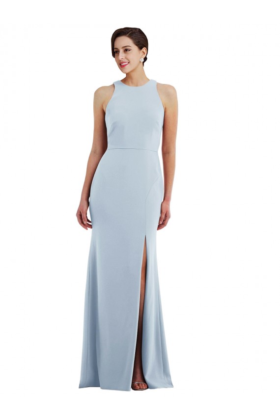 Affordable Stretch Crepe Light Sky Blue Trumpet Halter Neck Long Evening Dress UK