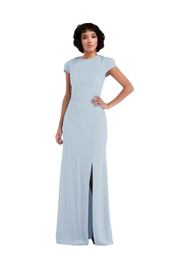 Affordable Stretch Crepe Light Sky Blue Trumpet Jewel Neck Long Semi Formal Evening Dress UK